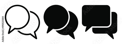 Collection of Speech Bubble Icons: Outline, Solid, and Rectangular