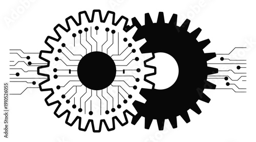 Interlocking Gears with Integrated Circuitry: A Symbol of Technological Synergy