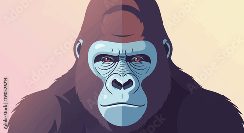 Fierce gorilla face with stylized fur and light gradient background