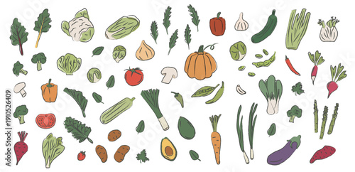 Hand drawn crayon vegetable doodle set. Textured pastel sketch icons of market produce for rustic recipe design, kids nutrition projects, and organic food branding. Vector illustration isolated.