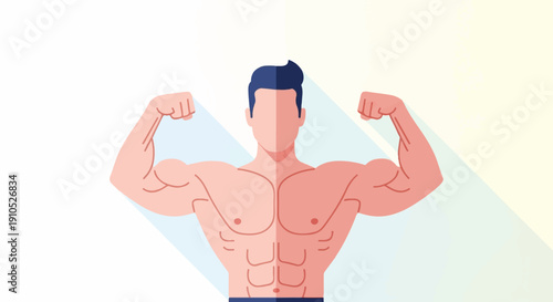 Flat illustration of a muscular man flexing his biceps, with shadows