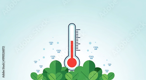 Rising temperature thermometer on green leaves climate change illustration