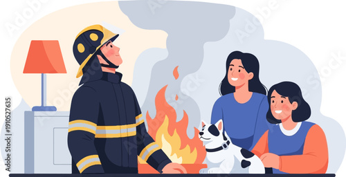 Firefighter rescues family and dog from a burning building