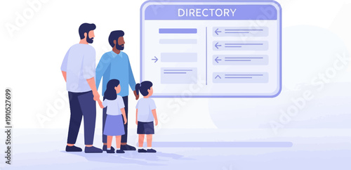 Family consults a directory board for guidance