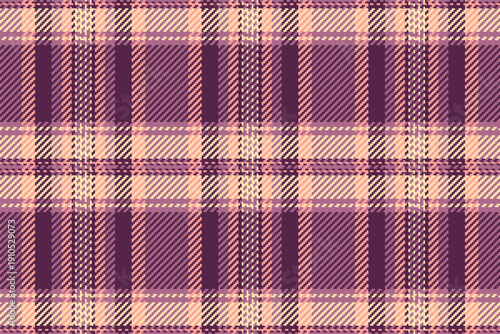 Stitch check fabric tartan, french seamless plaid textile. Customer background pattern texture vector in pink and moccasin colors.