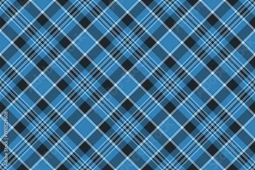 Costume tartan seamless plaid, festival fabric vector pattern. Scrap check background texture textile in cyan and dark colors.