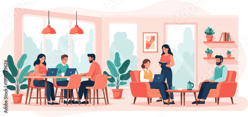 Diverse people collaborating in a modern, brightly lit office space