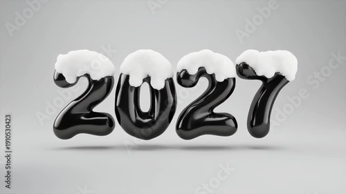 premium black-and-white animation where smooth liquid ink slowly flows across a clean white background and naturally forms the number  2027