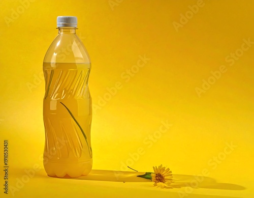 Wallpaper Mural Yellow drink bottle with flower on yellow background Torontodigital.ca