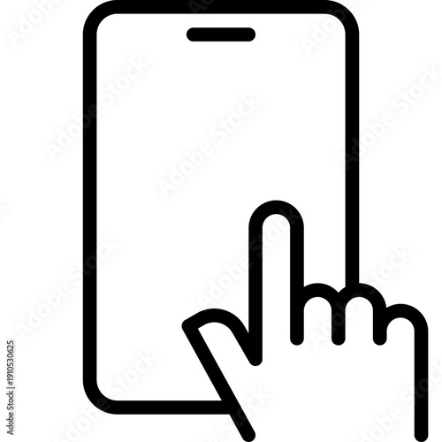 hand holding mobile phone, finger touching blank screen signs