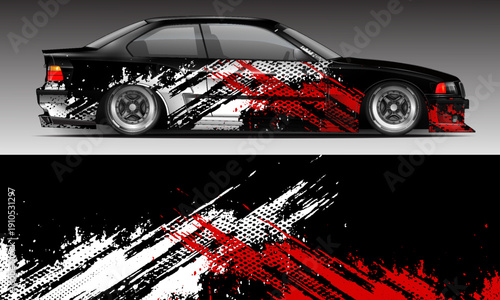 Car decal design vector. Graphic abstract stripe racing background kit designs for wrap vehicle, race car, rally, adventure and livery