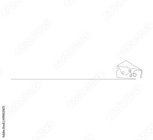 Cheese Dairy Product Continuous One Line Illustration, Hand Drawn Doodle Sketch Vector Icon, Minimal Outline Food Design for Logo, Packaging, Menu, and Branding