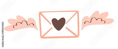 Doodle style love letter envelope with wings and a heart seal. Perfect for Valentine's Day or wedding