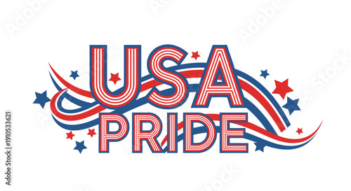 USA Pride vector logo with red, white, and blue stars and ribbons, for banner or poster