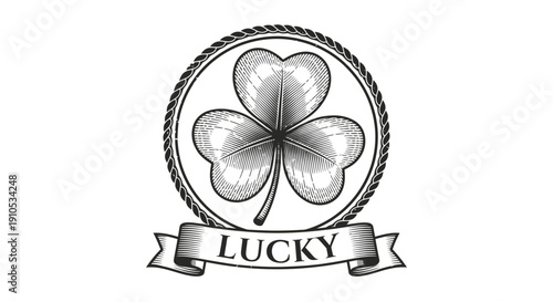 Black and White Four Leaf Clover Illustration 1.