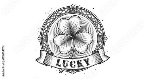 Black and White Four Leaf Clover Illustration.