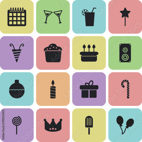 Birthday Party Icons Collection – Flat Celebration Vector Set