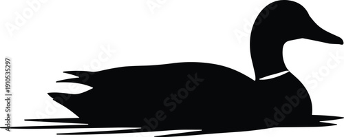 Duck swimming silhouette vector illustration, black waterfowl design, aquatic bird artwork, wildlife emblem, nature inspired symbol