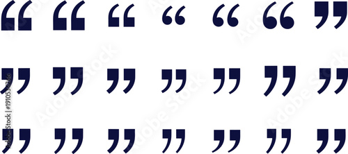 Blue quotation mark icon set featuring opening and closing quotes in multiple bold styles, solid vector punctuation symbols isolated on light background