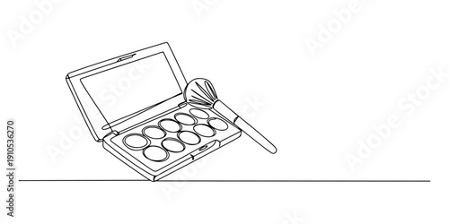 Continuous one line of a makeup palette with a brush, representing beauty accessories, drawn illustration.