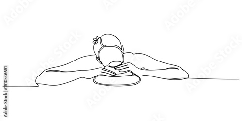 Continuous one line of a person enjoying a hot stone massage, symbolizing wellness and self-care, drawn illustration.