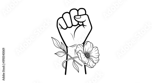 Fist with Flower and Leaves Illustration.