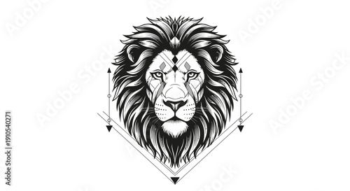 Lion Head Illustration with Geometric Shapes.