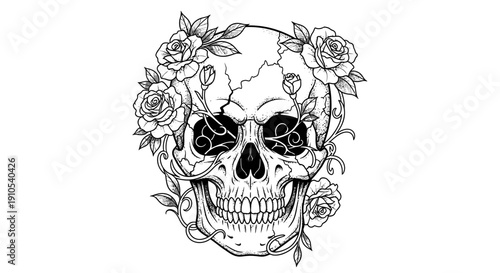 Skull with Floral Decoration and Roses.