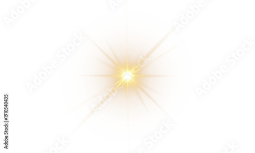 Digital star PNG burst with golden light and glowing sun rays, bright flare and sparkle overlay on transparent background.	