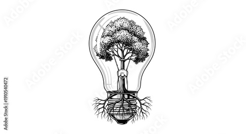 Tree Growing Inside Light Bulb Illustration.