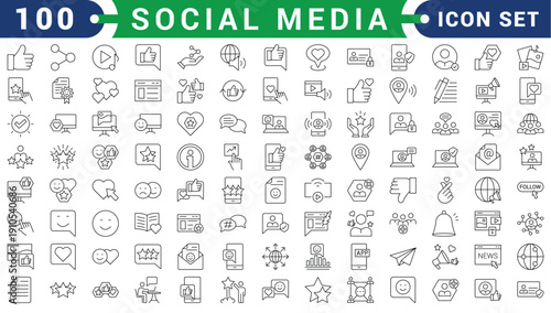 Social Media icon set. Online community, media, website, blog, content, business marketing and social network icons. Solid icon collection.