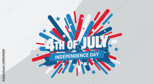 4th of July Independence Day banner or poster with red, white, and blue burst design, vector illustration for social media or website