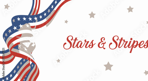 American flag ribbon with stars vector illustration, for banner or poster, patriotic design element, Stars & Stripes