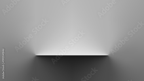 Realistic black and white vector background with empty shelf for product display or presentation. High contrast light and shadow effect on dark wall podium.