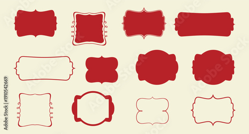 Vector Collection of red and white abstract rectangular and oval shapes