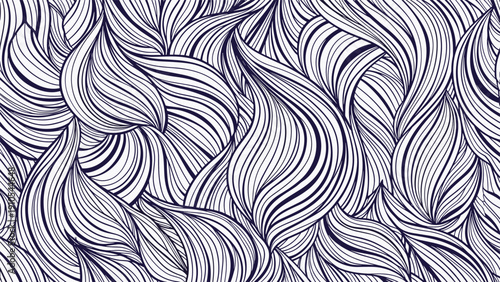 Flowing abstract pattern of wavy lines in deep blue and white creating a rhythmic and organic sea wave texture.