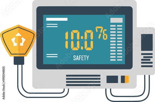 Industrial control panel with safety gauge 100.7% isolated on transparent background