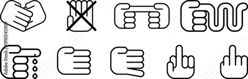 Vector collection of hand gesture icons and symbols in a simple line art style