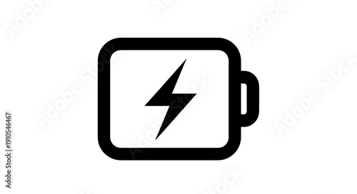 Battery charging icon. Energy level indicator for mobile devices, electric vehicles, or power banks. Black and white symbol.