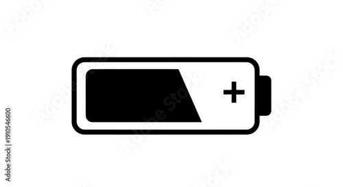 Low battery charge icon showing minimal power level. Nearly empty energy indicator for device UI and status warnings.