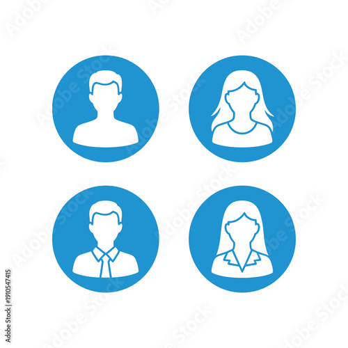 Four blue circular icons of human profiles on white background icon