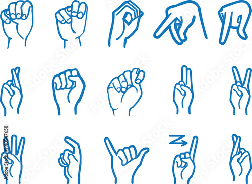 Vector collection of American sign language alphabet hand signs illustration