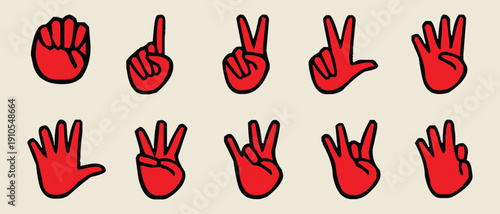 Vector collection of American sign language handshapes for numbers 0 9