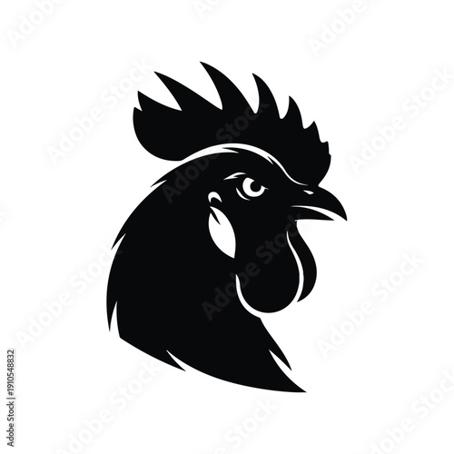 Black Silhouette of a Rooster Head 1.