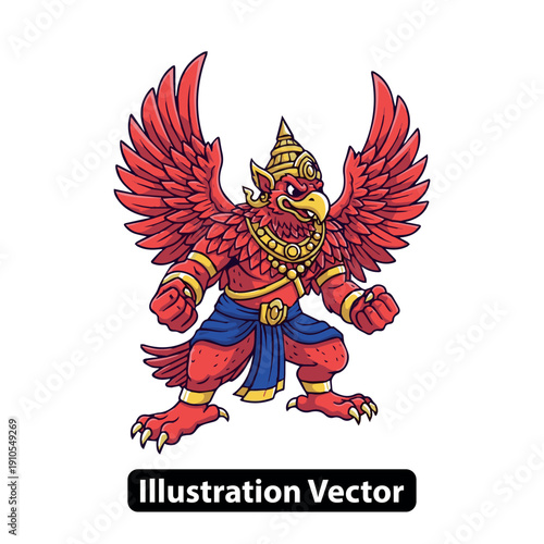 Mythical creature with wings and crown standing proudly in a powerful pose illustration vector graphic