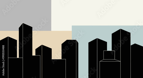 Black Silhouettes of City Skyscrapers.