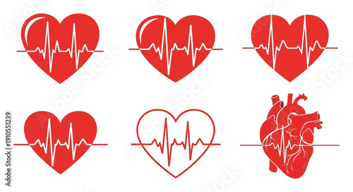 Heart Rate Pulse Vector Illustration Set