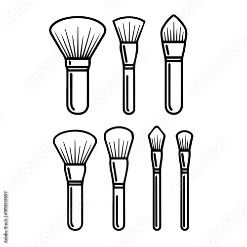 Makeup brushes line icons set.
Minimal black outline vector collection of makeup brushes and beauty tools. Includes face and eye brushes, powder brush, blush brush, foundation brush, eyeshadow brush a