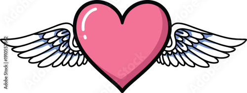 Cute Pink Heart with White Angel Wings Illustration Isolated on White Background for Valentine's Day Wedding Love and Romantic Graphic Design