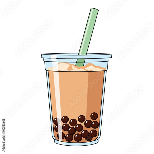 A refreshing bubble tea drink with tapioca pearls and a straw.